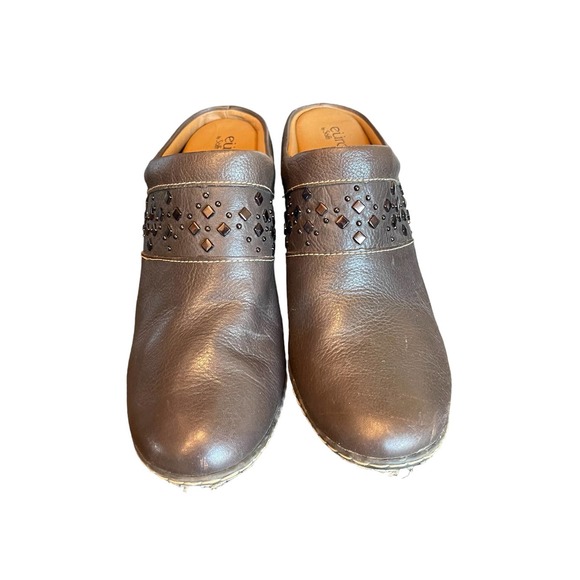 Sofft Brown Leather Studded Clog Heels Women’s Size 8 - Picture 5 of 9